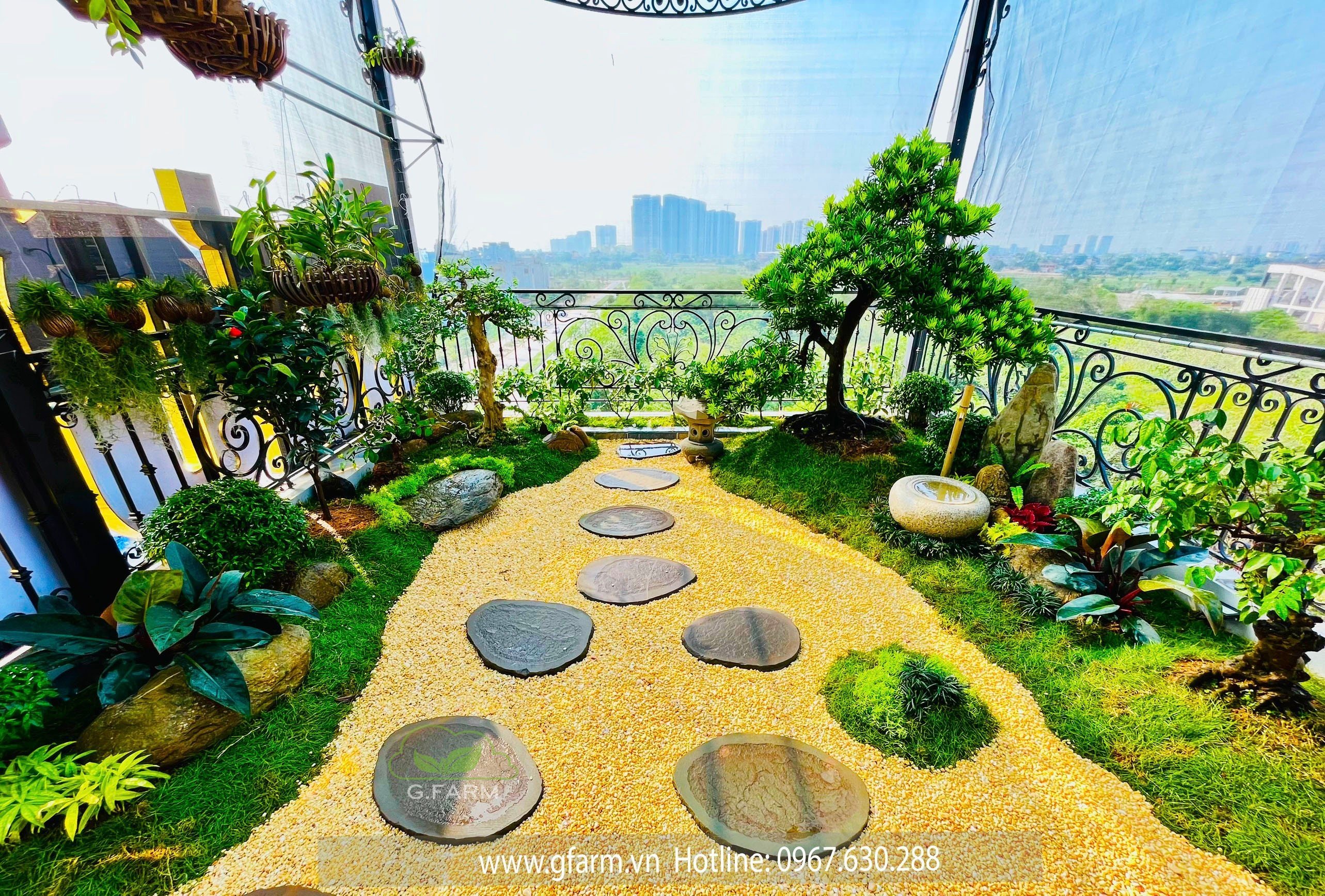 Làm vườn nhật trên sân thượng tại Hà Nội 